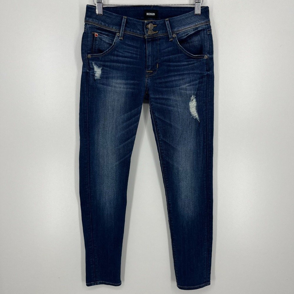 Hudson Collin Flap Skinny Jeans Dark Wash Distressed Denim Womens Size 26